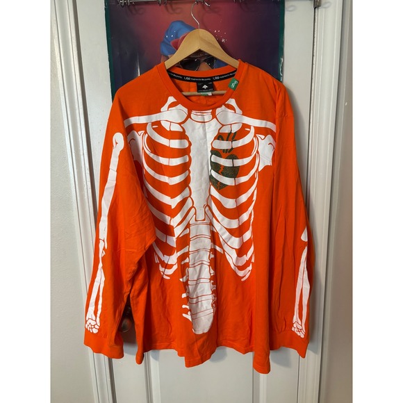 LRG Orange Skeleton Rib Cage Long Sleeve Graphic T Shirt Mens 4X Large - Picture 1 of 6
